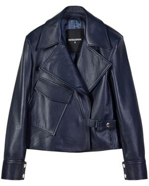 Patrizia Pepe Pocket-Detail Leather Jacket - Blue