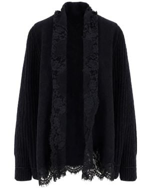 Ermanno Scervino Lace-Trim Ribbed-Knit Cardigan - Black