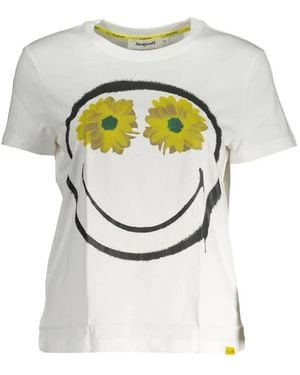 Desigual Sunflower-Print Smiley-Face T-Shirt - Grey
