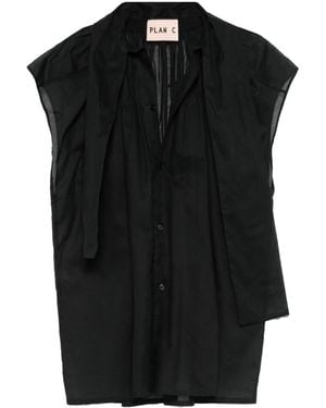 Plan C Scarf-Detail Organza Blouse - Black