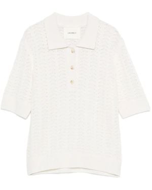 Lisa Yang Openwork Polo Knitted Top - ホワイト