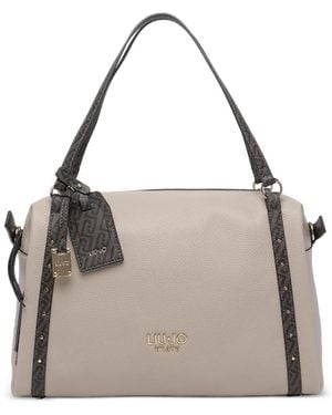 Liu Jo Logo-Print Studded Shoulder Bag - Grey