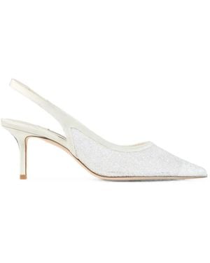 Jimmy Choo Love Sling Back 65 Ivory Candyfloss Glitter Slingbacks Court Shoes - White