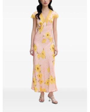Never Fully Dressed Poppy Olivia Lace-Trimmed Floral-Print Dress - Metallic