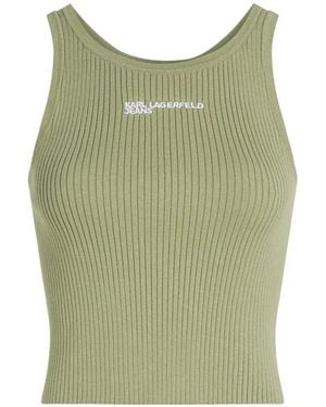 KARL LAGERFELD Logo-Print Ribbed Tank Top - Green