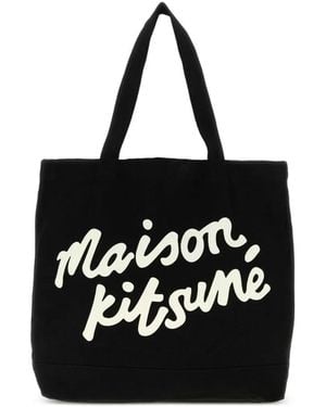 Maison Kitsuné Logo-Lettering Tote Bag - Black