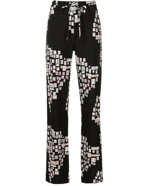 Amir Slama Text-Print Straight-Leg Trousers - Black