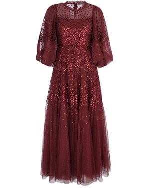 Needle & Thread Scallop Sequin-Embellishment Midi Dress - Red