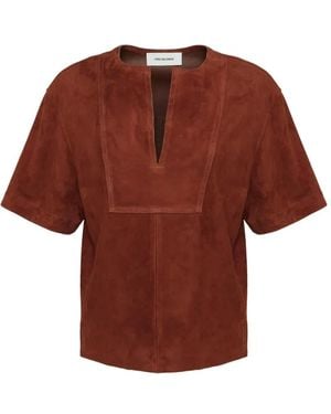 Yves Salomon Double-Sided V-Neck Top - Red