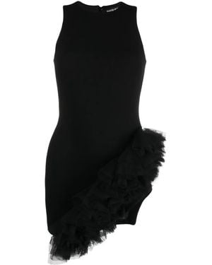 David Koma Ruffle-Hem Asymmetric Minidress - Black