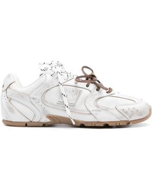 Miu Miu Distressed Leather Paneled Sneakers - White