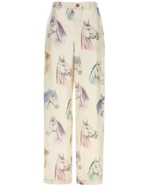 Moschino Horse-Print Straight-Leg Pants - White