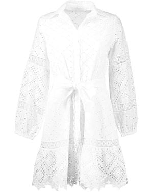 Temptation Positano Palestina Eyelet-Embroidered Belted Dress - White