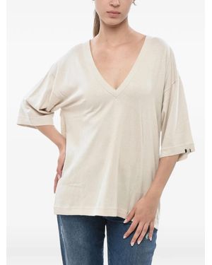Extreme Cashmere Nº406 V-Neck Oversized T-Shirt - Natural