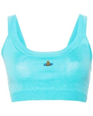 Vivienne Westwood Orb-Embroidered Fine-Knit Bra - Blue