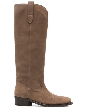 Via Roma 15 Embroidered Suede Boots - Brown