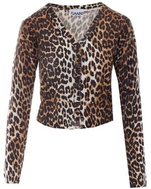 Ganni Leopard-Pattern V-Neck Cardigan - Black