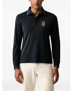 Aeronautica Militare Embroidered-Logo Long-Sleeve Polo Shirt - Blue
