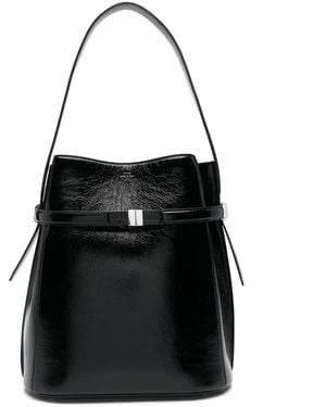 TOTEME Belted Naplack-Leather Bucket Bag - Black
