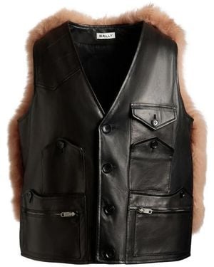 Bally Chaleco De Piel Con Pelo - Negro
