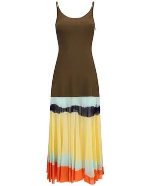 Fendi Long Dress With Striped Skirt Multi - Multicolour