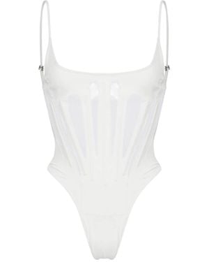 Mugler Semi-Sheer Thong Swimsuit - White