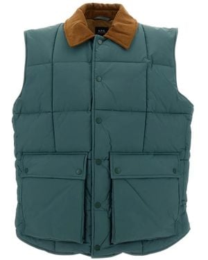 A.P.C. Jimmy Quilted Corduroy-Collar Gilet - Green