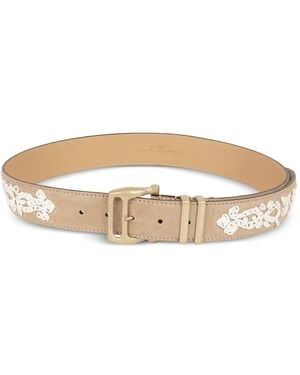Ermanno Scervino Embroidered Suede Belt - Natural