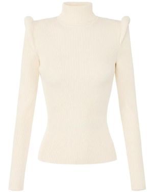 Elisabetta Franchi Knit Turtleneck Top With 3D Details - White