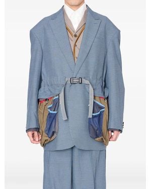 Kolor Plaid Multi-Pocket Blazer - Blue