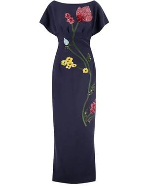 Lela Rose Savannah Floral-Embellished Gown - Blue