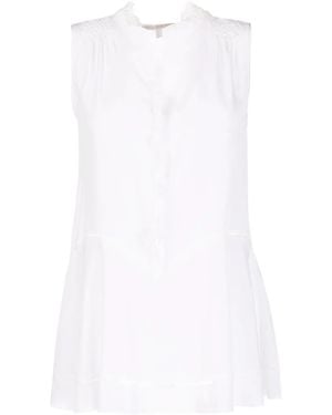 Shiatzy Chen Silk Ruffle-Detail Sleeveless Blouse - White