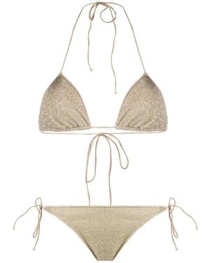 Oséree Metallic-Thread Halterneck Bikini - White