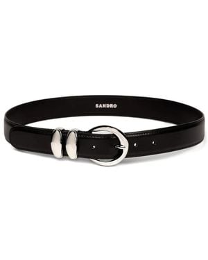 Sandro Metal Buckle Leather Belt - Black