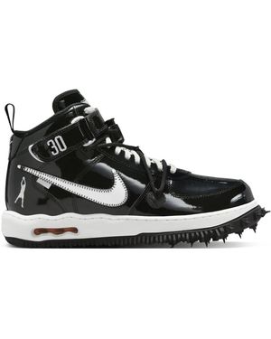 NIKE X OFF-WHITE + Off-white Air Force 1 Embroidered Patent-leather High-top Trainers - Black