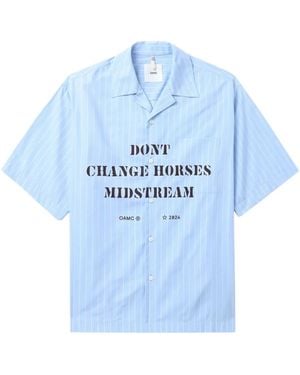 OAMC Striped Slogan-Print Shirt - Blue