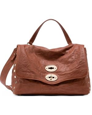 Zanellato Small Postina Stud-Embellished Leather Tote Bag - Brown