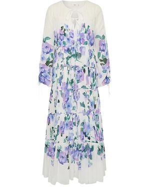 Aje. Gestuftes Clover Maxikleid Mit Blumen - Blau