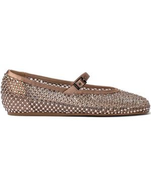 Le Silla Crystal-Embellished Satin Ballet Flats - Brown