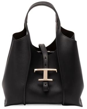Tod's T Timeless Leather Shoulder Bag - Black