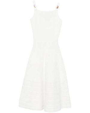 Maje Ribbed-Knit Buckled-Strap Midi Dress - White