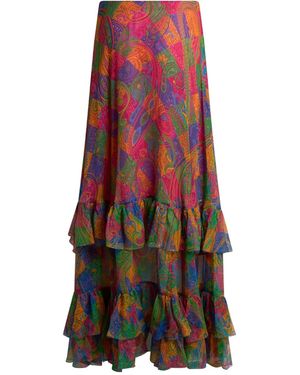 Etro Crepe Paisley Silk Midi Skirt - Red