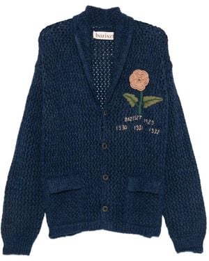 BAZISZT Bel Floral-Appliqué Open-Knit Cardigan - Blue