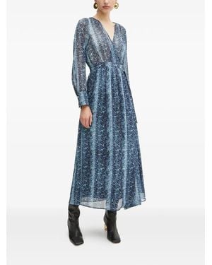 Morgan V-Neck Patterned Maxi Dress - Blue