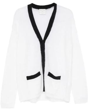 forte_forte Contrasting-Trim Cardigan - White