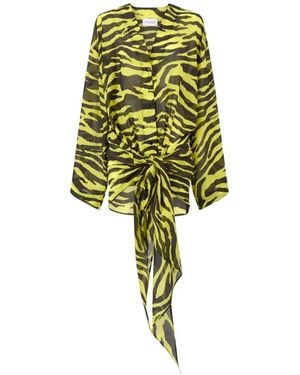 The Attico Zebra Print Wrap Dress - Green