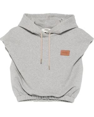Fendi Logo-Patch Sleeveless Hoodie - Grey