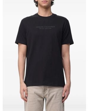 ARMANI EXCHANGE T-Shirt En Coton À Logo Imprimé - Black