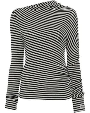 Pinko Striped Draped T-Shirt - Black