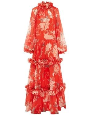 LEO LIN Angela Ruffled Floral Maxi Dress - Red